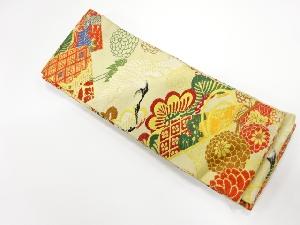 アンティーク　松鶴に菊模様織出し半幅帯（材料）